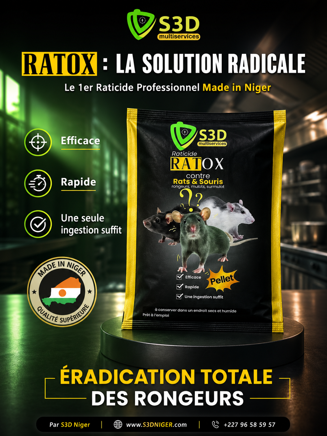 RATOX — Raticide professionnel S3D Niger contre rats et souris